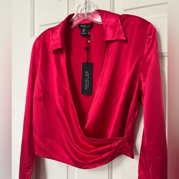 NWT Rachel Zoe Hot Pink Satin Drape Blouse M - Picture 3 of 12